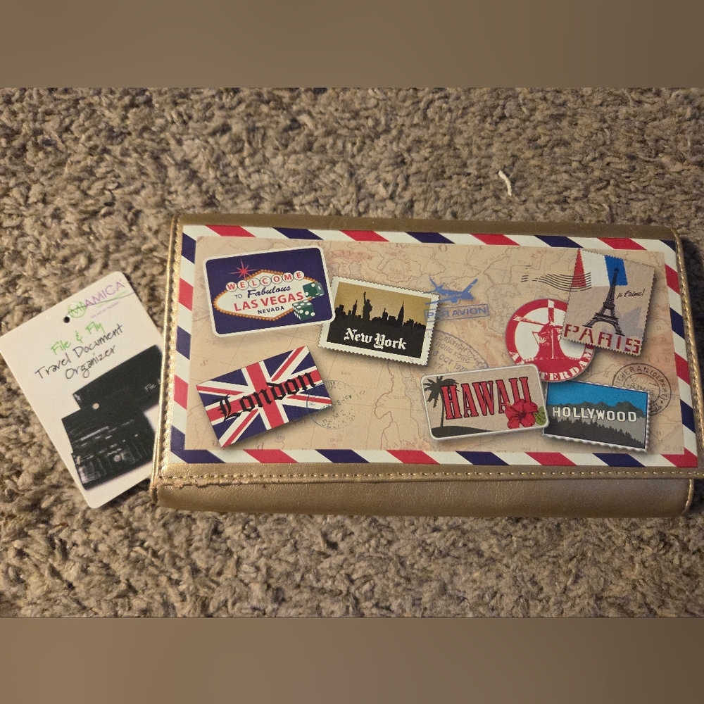 Travel-Themed Wallet with Patches NWT